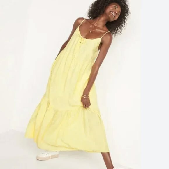 Old Navy Dresses & Skirts - Old Navy Tiered Embroidered Maxi Swing Embroidered Sundress Yellow Size Medium